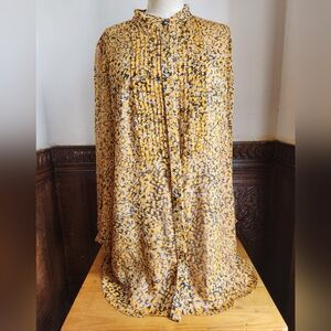 LEE DONG SOO Yellow Animal Print S/L Button-down Top- Sz L